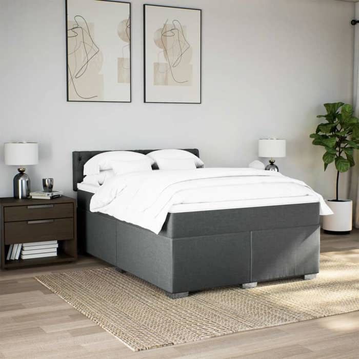 Maison Exclusive - Sommier à lattes de lit avec matelas Gris foncé 140x190cm Tissu