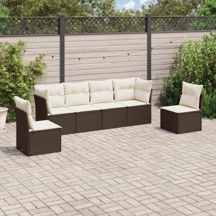 VidaXL Salon de Jardin avec Coussins 6 pcs, Canapés de Terrasse, Ensemble de Meubles d'Extérieur Patio, Moderne, Marron 3249212