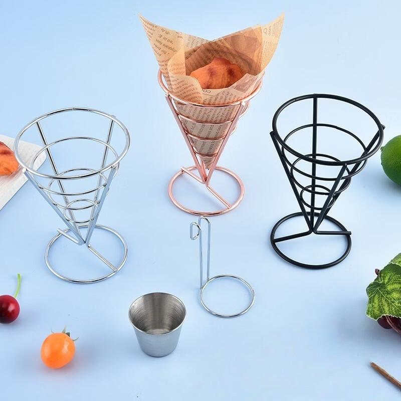 

Mini Conical Fry Serving Basket with Dipping Cups