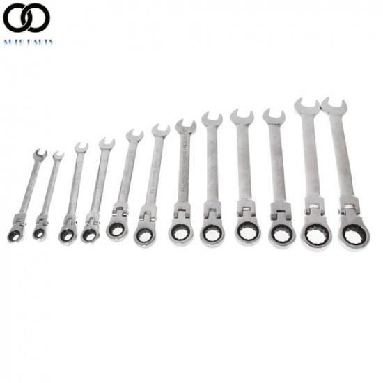 12× Metric Flexible Head Ratcheting Wrench Combination Spanner Tool Set 8-19mm