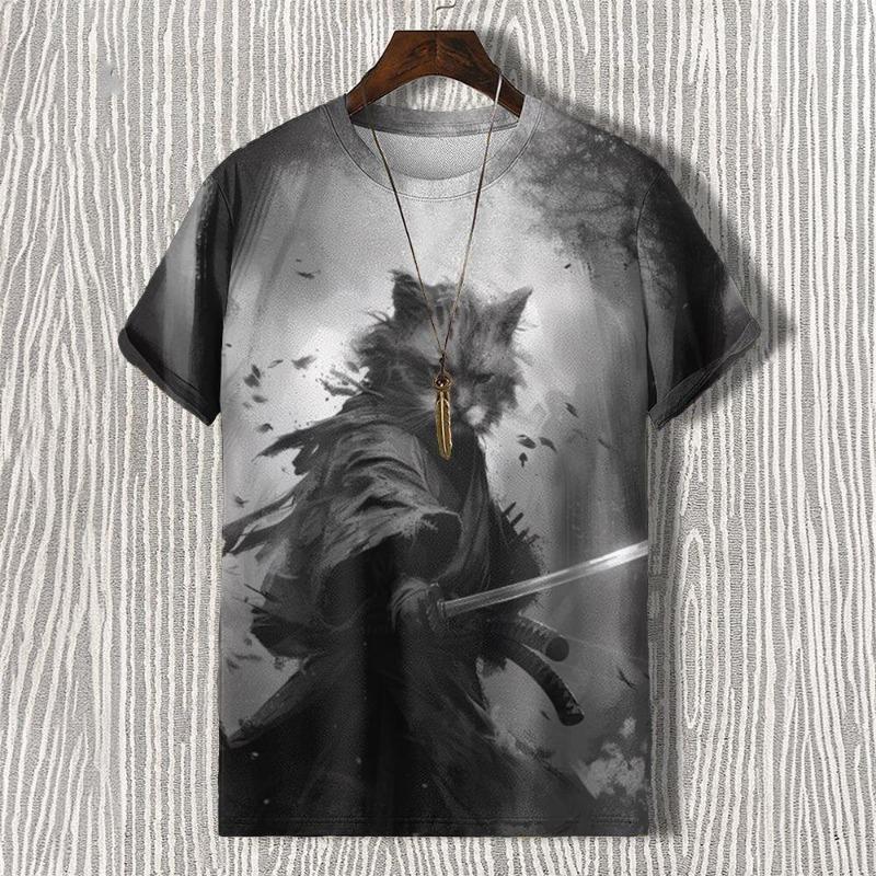 Men's T-shirts Edo Cat Samurai Warrior Art 3D Print Casual T-Shirts Men/Women Short Sleeve O-Neck Top Kid Clothing