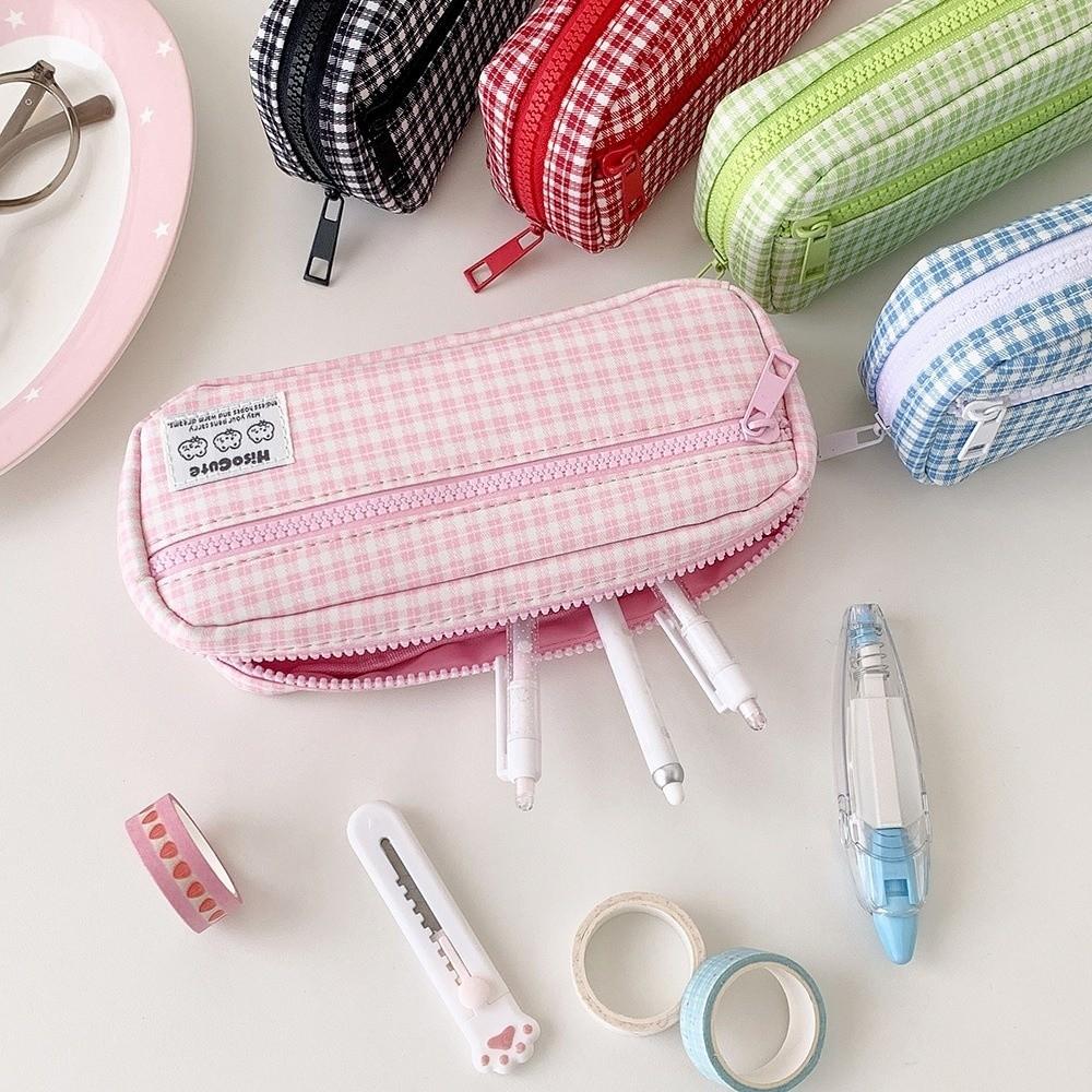 Korean Style Grids Pen Bag Y2k Pencil Pouch Cosmetic Brush Bag Cloth Stationery Bag Kids Children