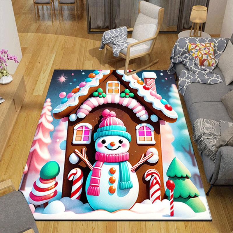 1pc Snowman's Home Design Indoor Area Rug - Soft, Anti-Slip, and Durable Gaming Room Decor for Bedroom