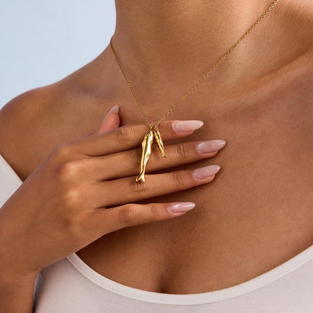 Zierlicher Meeresinspirierter Ketten Schmuck Leichtes Edelstahl Minimalistisch Wasserdicht Sardinen Fisch Mode Anhänger Halskette