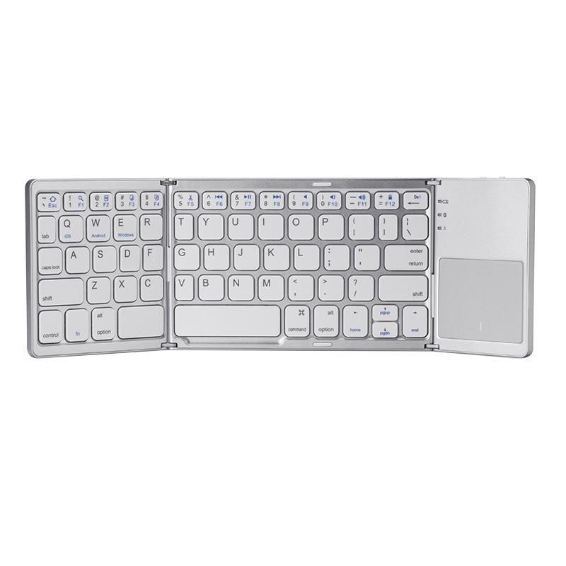 

Tri-Fold Bluetooth Keyboard with Numeric Touchpad, Rechargeable, Silent, and Universal Compatibility for Tablets, Phones, and Computers.