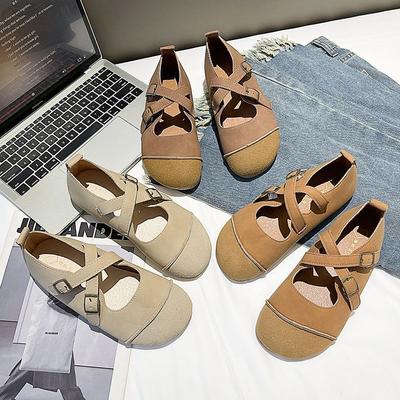 Ballet Shoes Retro Cross-strap Single Shoes Women's Flat-soled Small Leather Shoes Grandma Shoes Spring New Mary Jane Women's Shoes