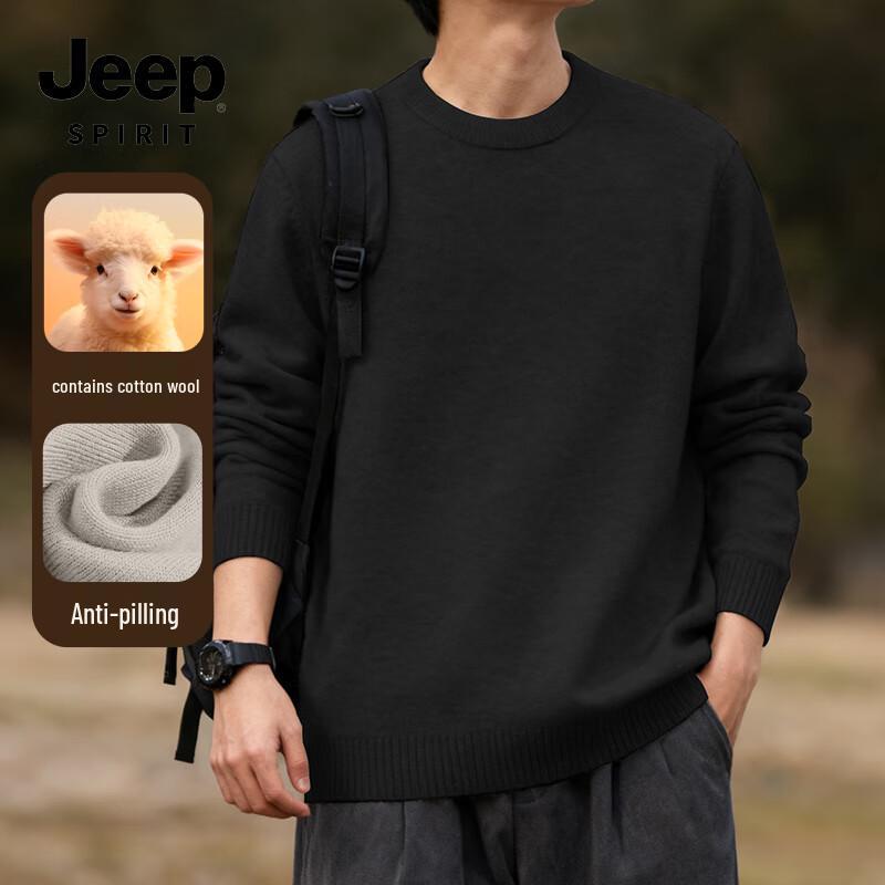 JEEP SPIRIT Men's Winter Loose Fit Round Neck Knit Sweater