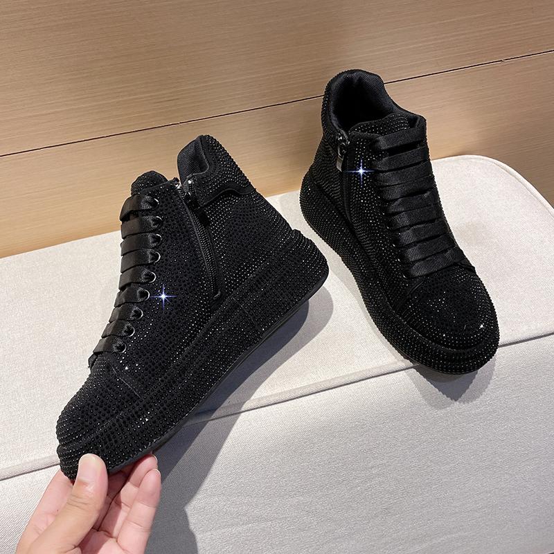 

Fashion Sneakers Women Trend New Spring Autumn Platform Lace Up Rhinestone Women Casual Shoes Fashion Shiny Ladies Shoes 35