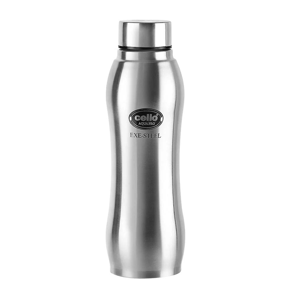 Cello Stainless Steel Water Bottle Set Of 2 | 1000ml Leakproof Bottles For Gym Office Travel | Airtight Food Grade Silver