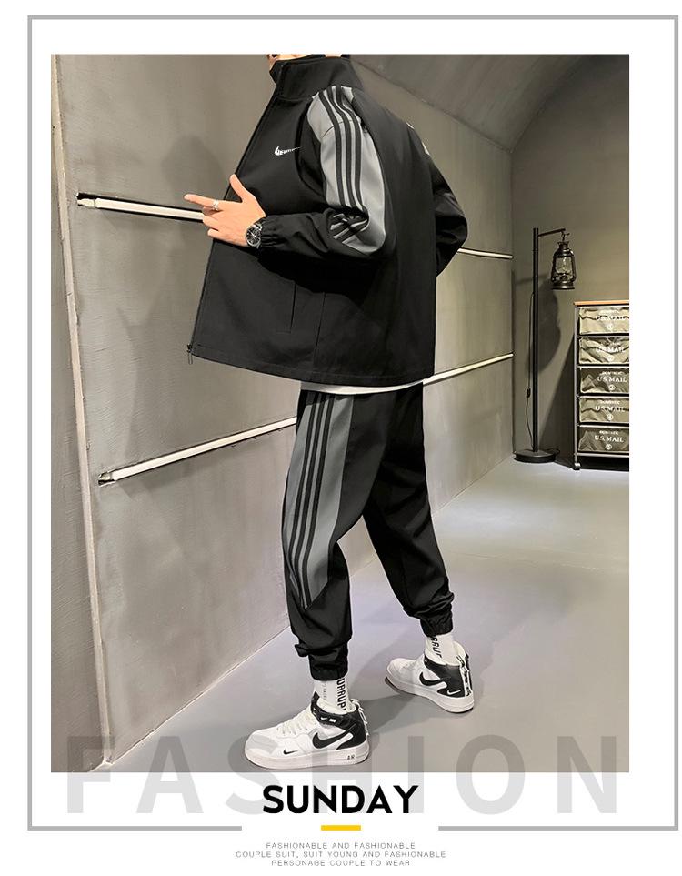 Herren Trendy Stehkragen Jacke & Hoodie Sportbekleidungsset für Frühling/Herbst