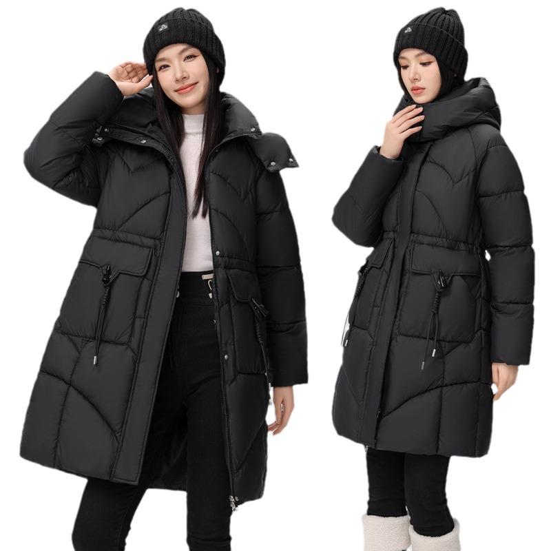 Down cotton jacket women's mid-length 2025 winter new Korean version loose plus size thickened padded jacket hooded cotton jacket