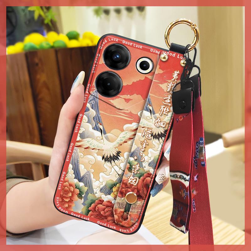 For Mom Chinese Style Phone Case For Tecno Camon20 Pro 5G/CK8n Fashion Wrist Strap Soft Case Phone Holder Dirt-resistant