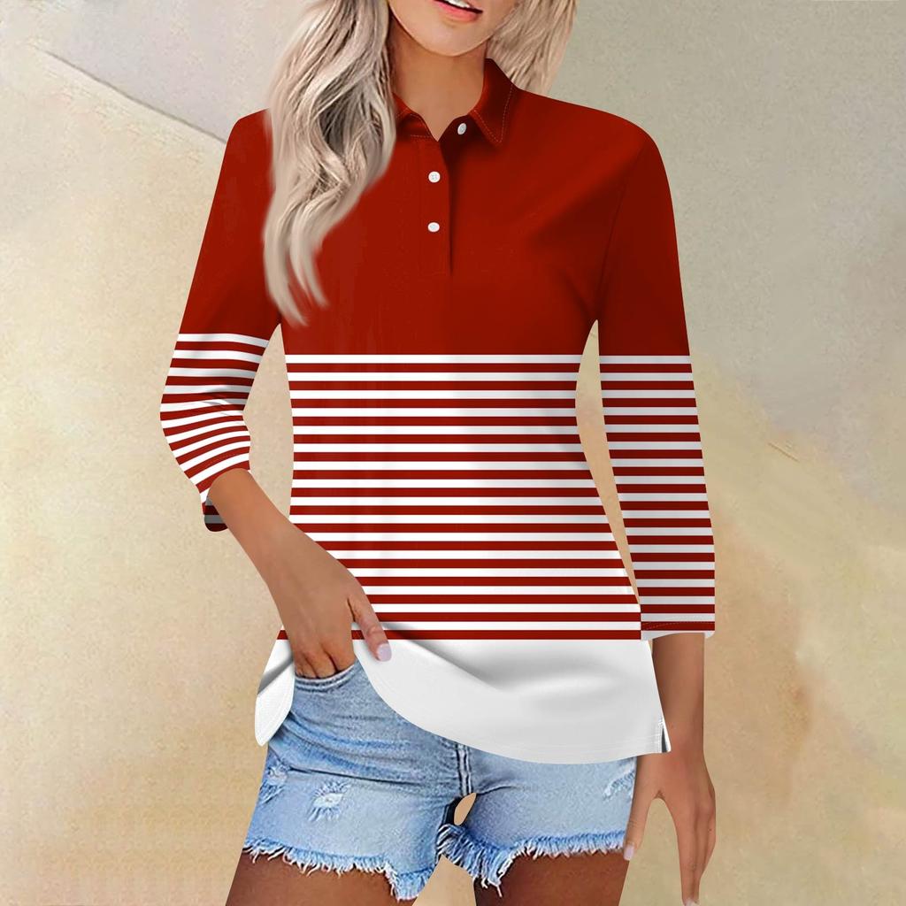 Dámská móda Neformální klopa Krátká košile s 3/4 rukávem s potiskem Dámské topy se zapínáním na knoflíky