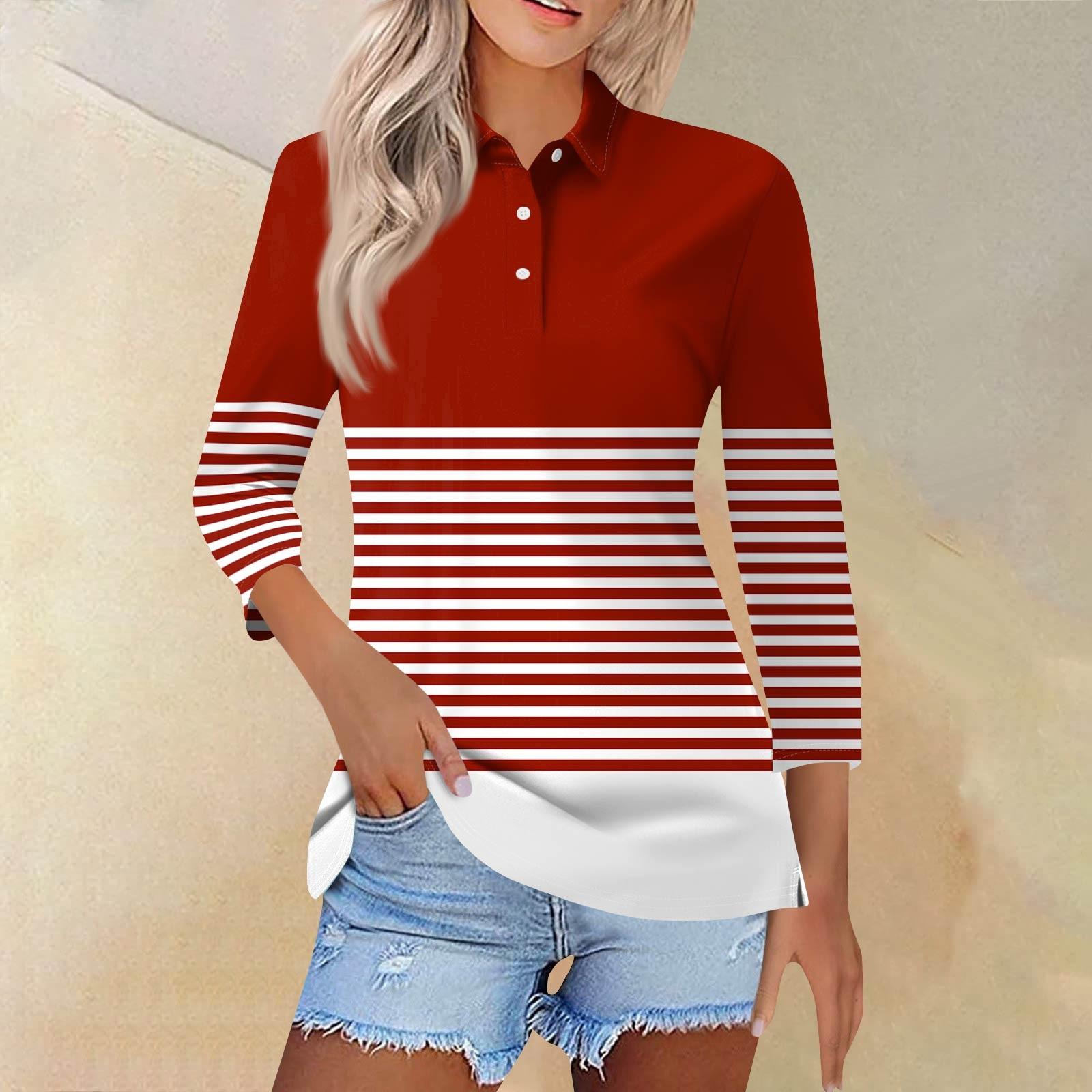 

Женская модная повседневная рубашка с короткими рукавами 3/4 с лацканами и принтом, женские топы на пуговицах L красный