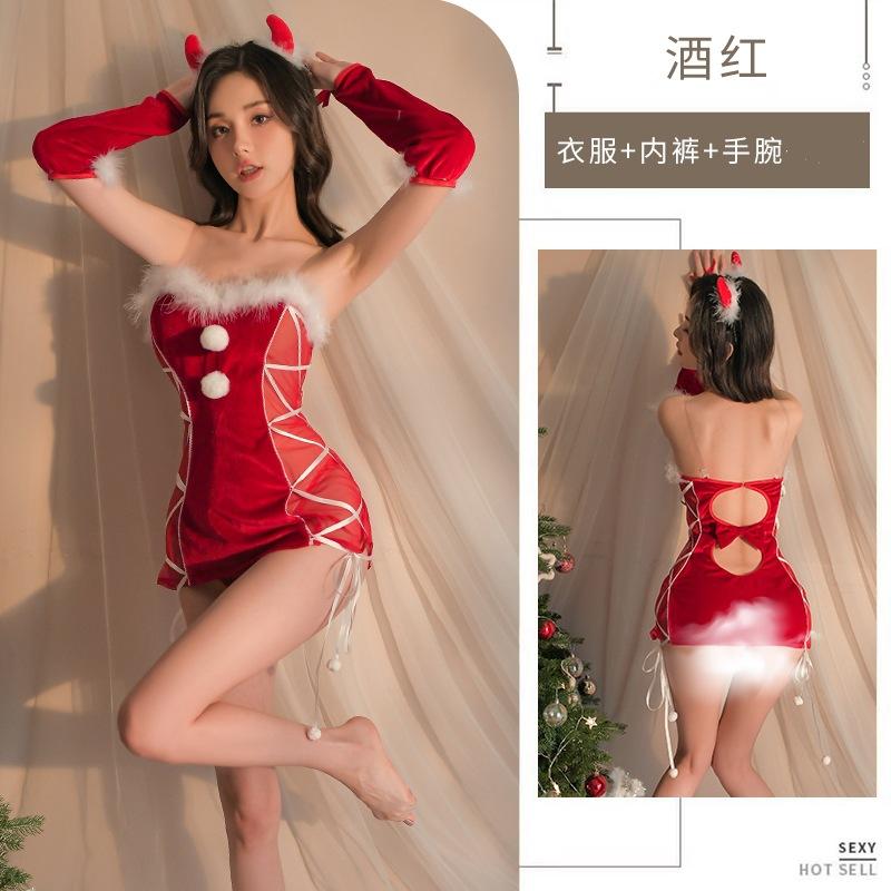 

Рождественский костюм большого размера, золотой бархатный рождественский костюм, повязка на голову, перчатки, сексуальный кролик, косплей, новогодний халат 2048 one size fits all красный