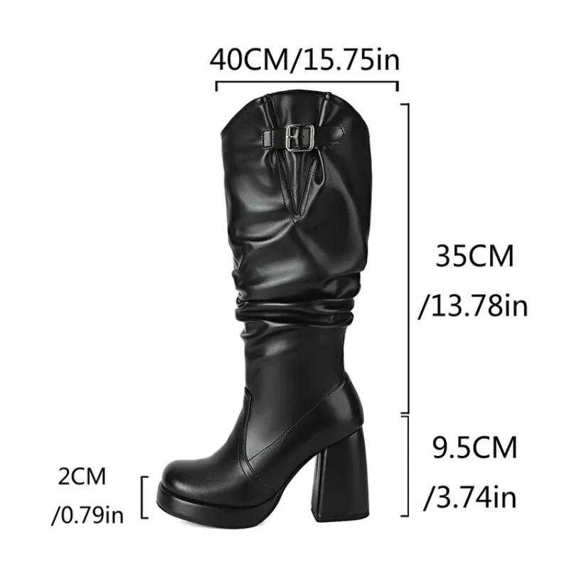 Fashion New Solid Color Pleated Laziness Style Black White Knee High Boots Women Sexy 9.5cm High Heels Fashion Show Long Boots Size34-46