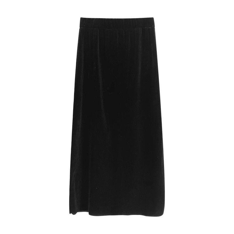 

Женская миди-юбка из золотого бархата с высокой талией и разрезом сзади XL