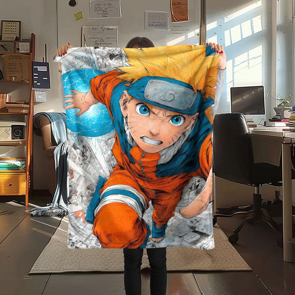 1Pc Naruto Lightning Print Flannel Blanket, High Quality Comfortable for All Seasons, Home Decor, Warmth and Comfort, Perfect for Christmas Gifts