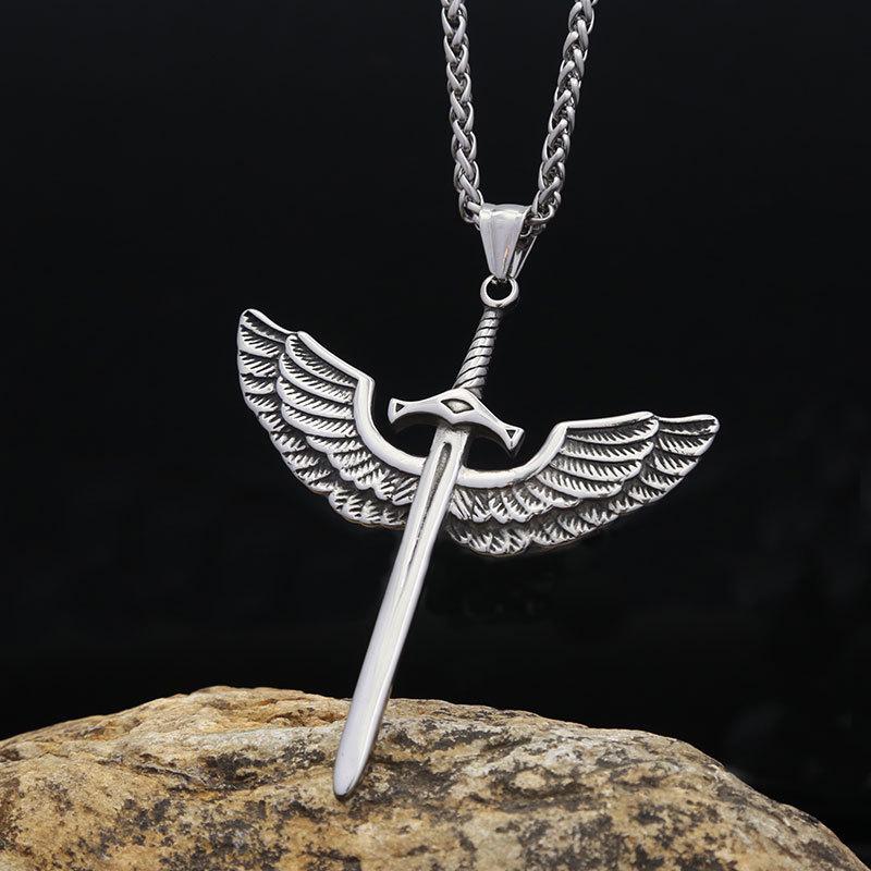 Titanium Steel Eagle Feather Wings Pendant Necklace - Punk Retro Style