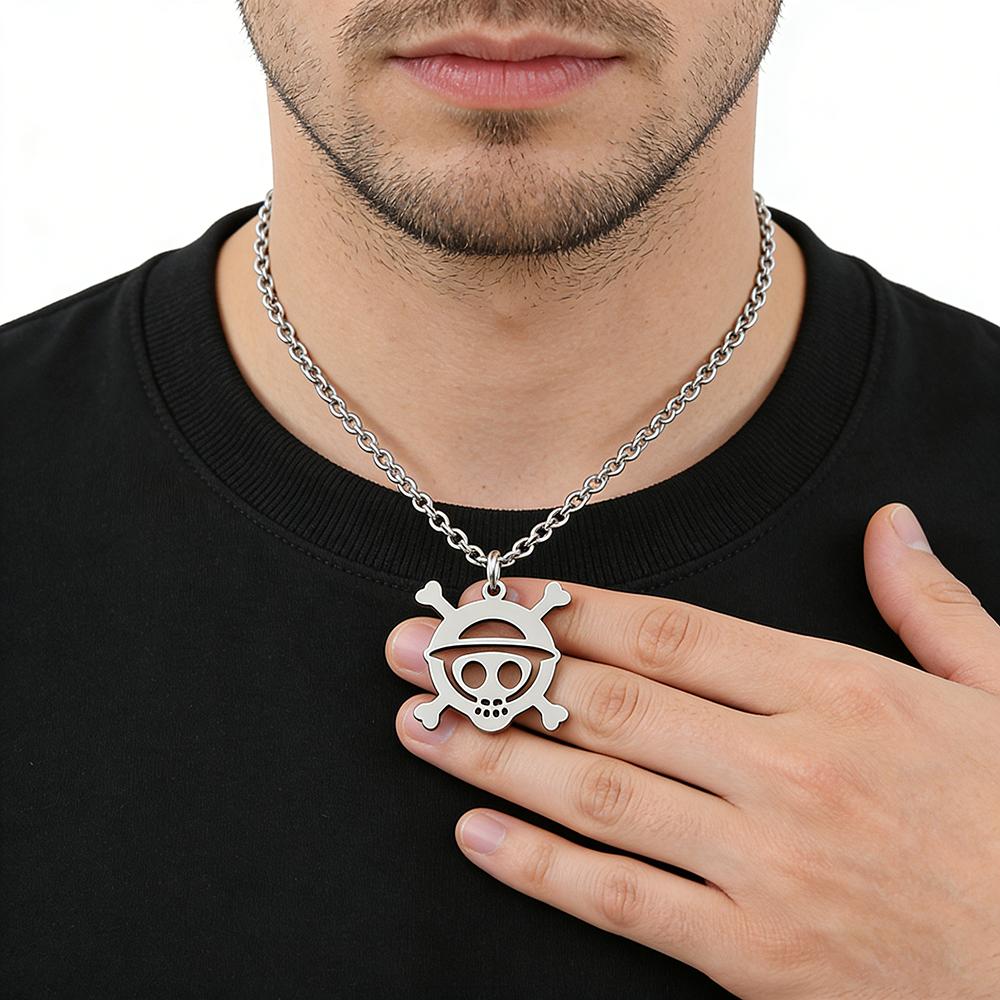 Anime Skeleton Face Stainless Steel Necklace Men's Fashion Choker Goth Jewelry Gift Cartoon One Piece