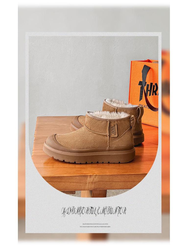 Men's Winter Snow Boots – Real Leather, Fur Lined, Non-Slip, Wool, Short, Thick Velvet, Cold-Proof, Warm.