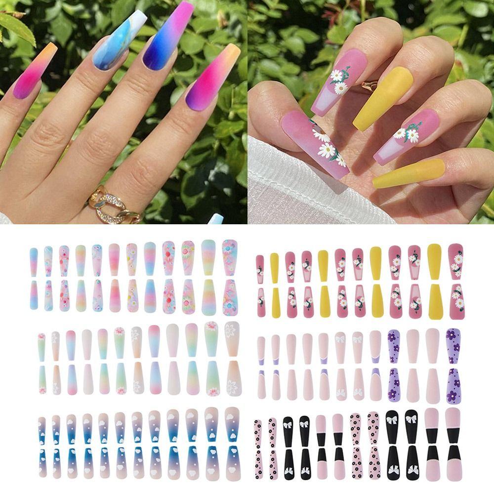 

Облака Цветы Полная обложка Носимый Готовый ноготь Съемные накладные кончики ногтей Фальшивые кончики ногтей