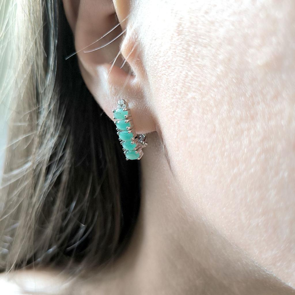 Silberohrringe mit natürlichem Smaragd und Zirkonia (2161981)