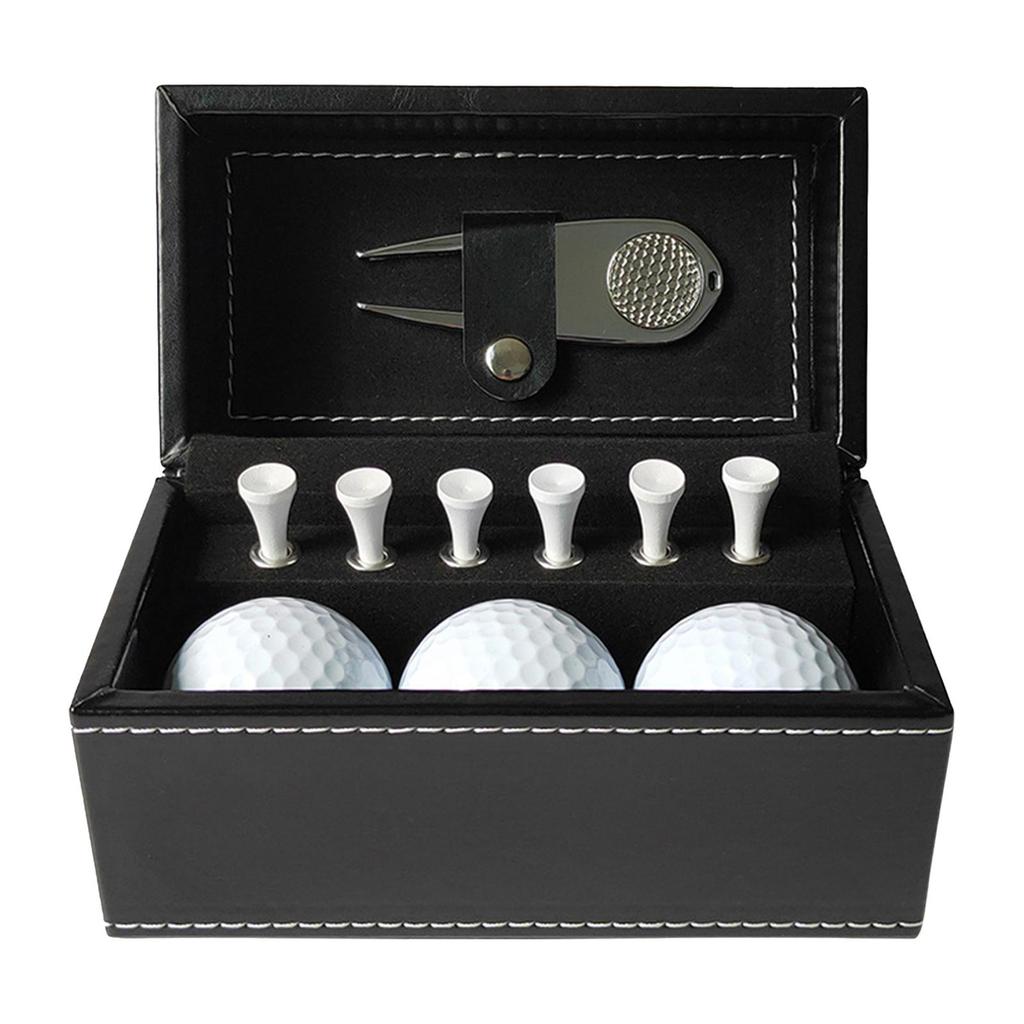 Golf Ball and Tee Gift Set with PU Leather Box Metal Divot Tool Golf Gift for Men for Green Golfers Golf Course Grandpa Dad