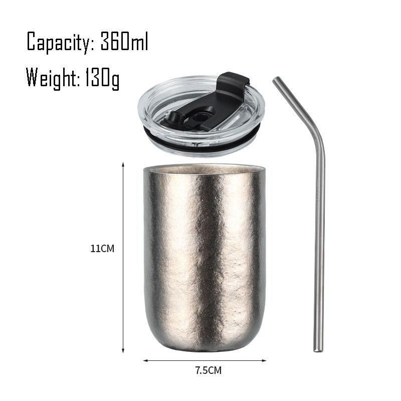 260/360ML Eggshell Beer Mug With Lid And Stainless Steel Straw,Double Layer Pure Titanium,Insulated,Crystal U-shaped Water Cup