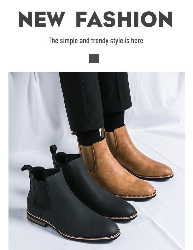 Męskie, duże, skórzane botki typu Chelsea, do połowy łydki, w stylu brytyjskim, jesień/zima 2023, rozmiary 45-46.