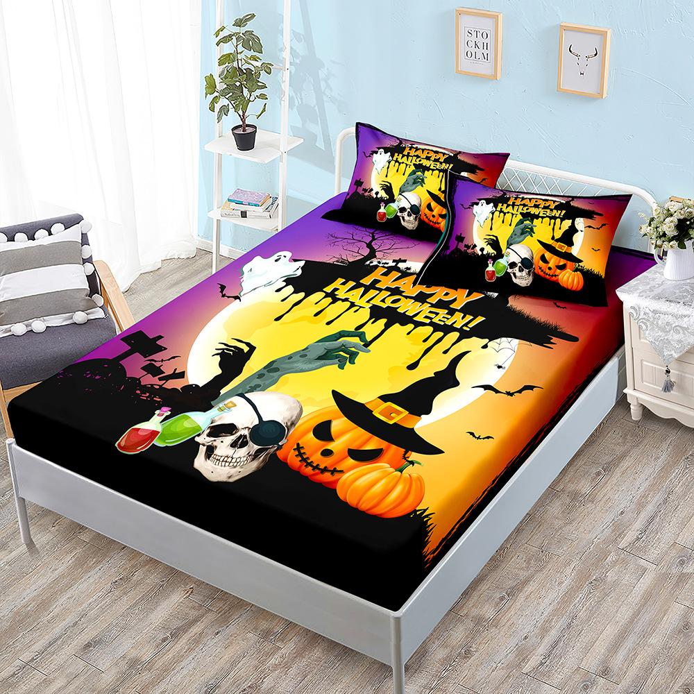 Halloween Three-Piece Set Funny Pumpkin Mattress, Mattress Cover, Mattress Protective Cover