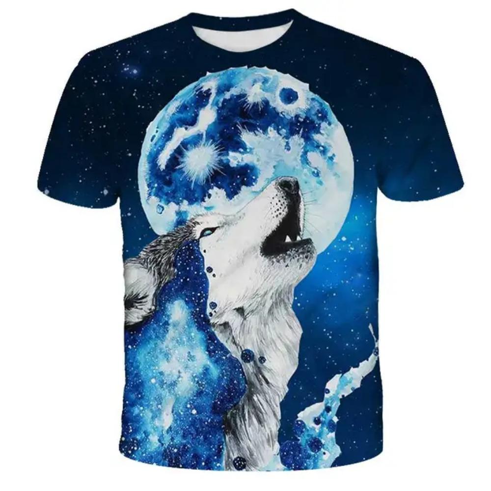 Animal Children Summer Wolf T-shirt Cartoon Wolf Top Children s Casual Wear Cartoon T-shirt Men s and Women s Wear 140