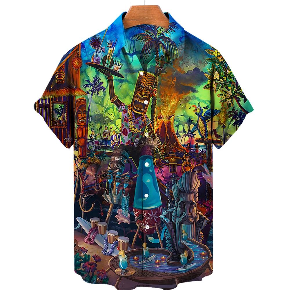 Men's Summer Short Sleeve Hawaiian Shirt Beach Holiday Print Shirt Top 100% Polyester Men's Street Style Short Sleeve Shirt