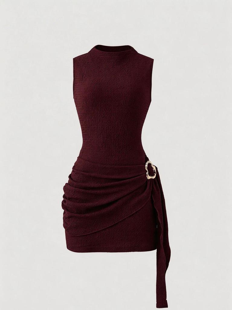 2026 Spring/Summer Knit Textured Slimming Dress with Metal Buckle
