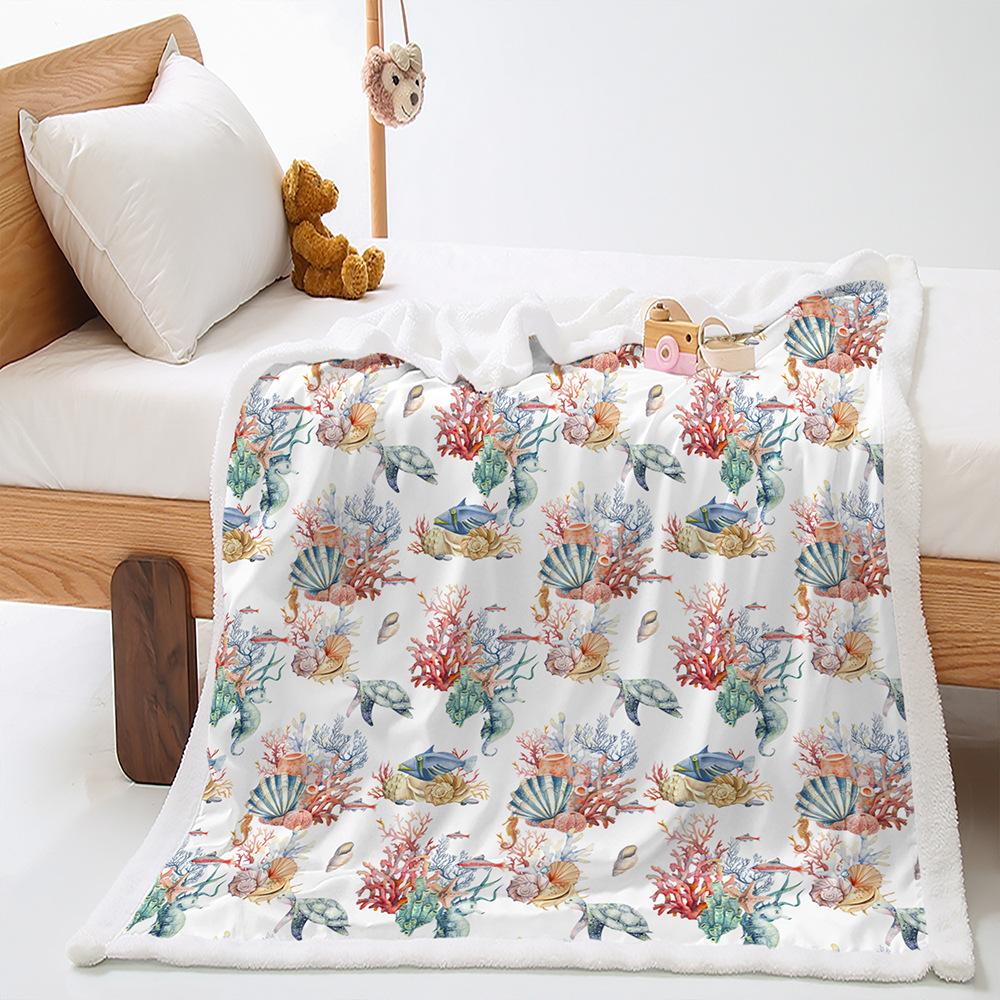 Digital Printed Cover Blanket Turtle Marine Animal Thickened Lamb Down Crystal Plush Blanket