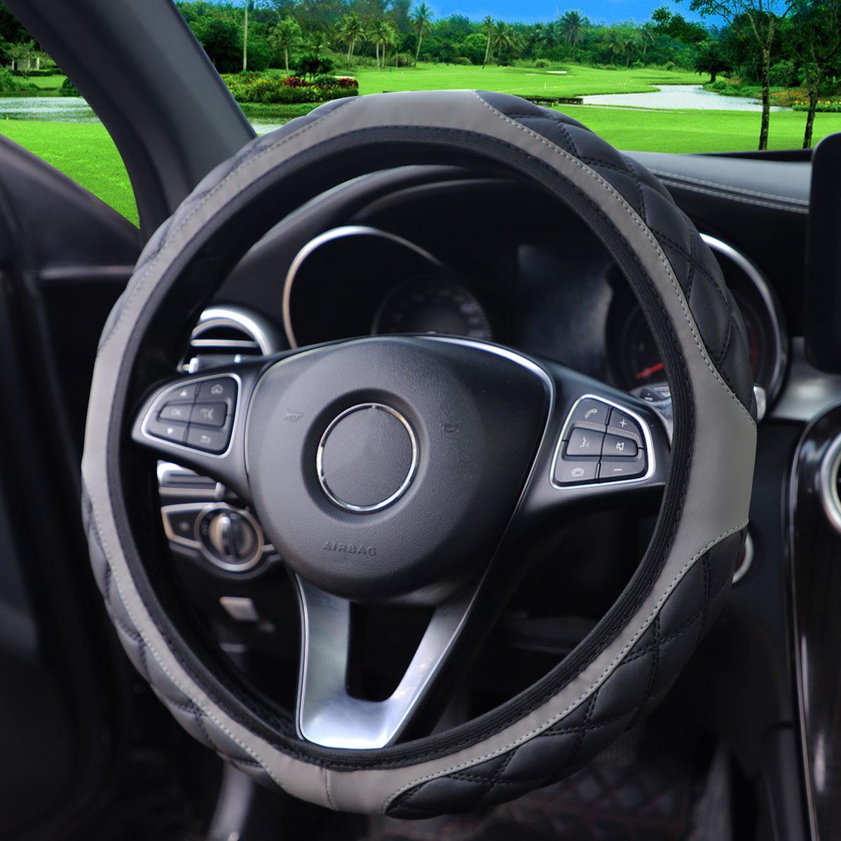 

1 Leather stereo embroidered comfortable non-slip car steering wheel cover without inner ring for 14.1-15 inch cars
