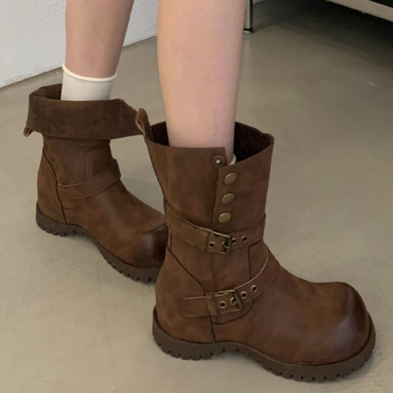 Maillard retro platform Martin boots women's 2025 autumn new British style belt buckle fashion versatile short boots tide