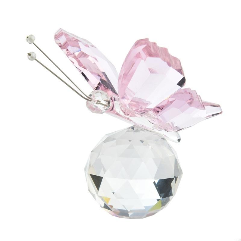 62KD Crystal Butterfly Figurine with Ball Base Flying Butterfly Crystal Ornament Statue Glass Animal Collectible Figurines
