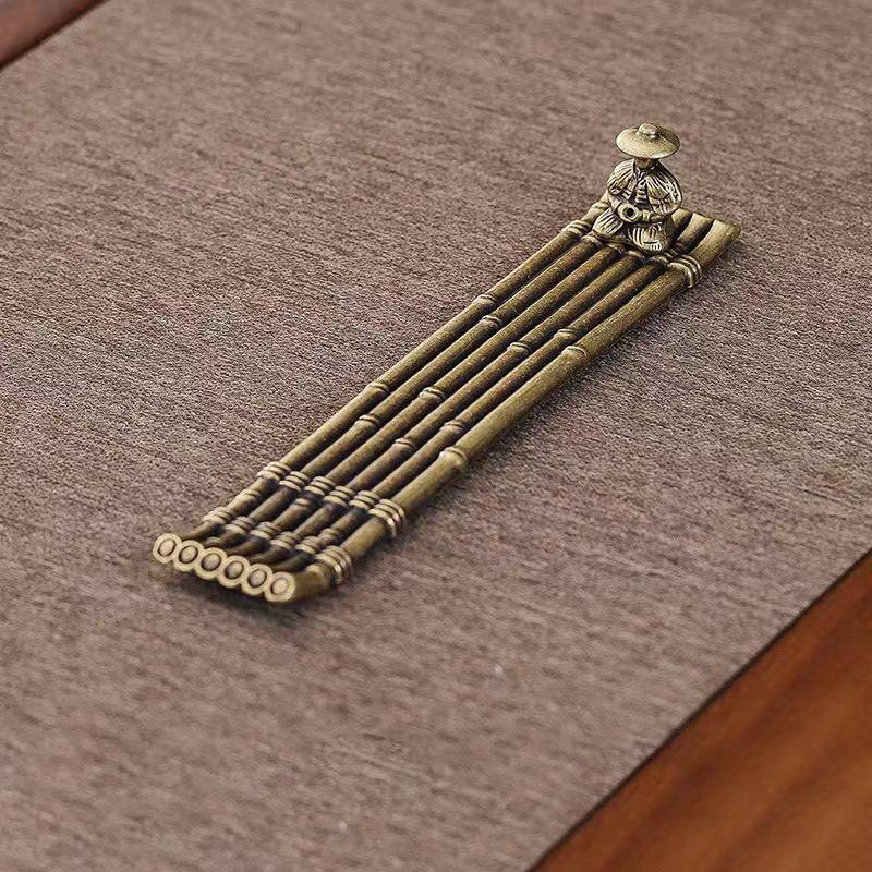 1Pc Vintage Bronze Small Incense Burners Ornaments Bamboo Raft Incense Base Incense Stick Holder Stand Tray Ash Catcher Plate