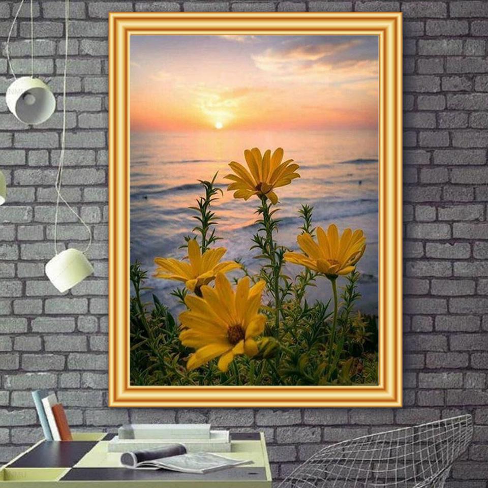 Full Diamond Embroidery Sunset Flower Diamond Mosaic Picture Of Rhinestones Decor Gift 5D DIY Diamond Painting Cross Stitch