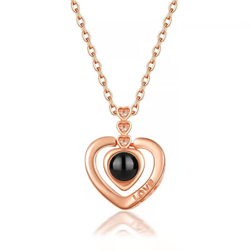 100 Languages  I Love You  Heart Projection Necklace – Triple Heart Clavicle Chain