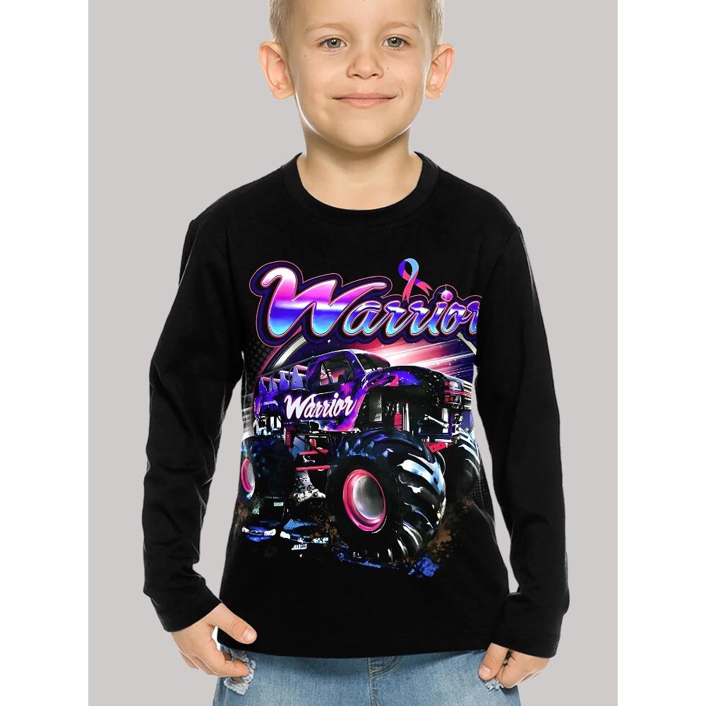 Children's Truck 3D Digital Printed Boy's Fun and Fashionable Round Neck Long Sleeved T-shirt