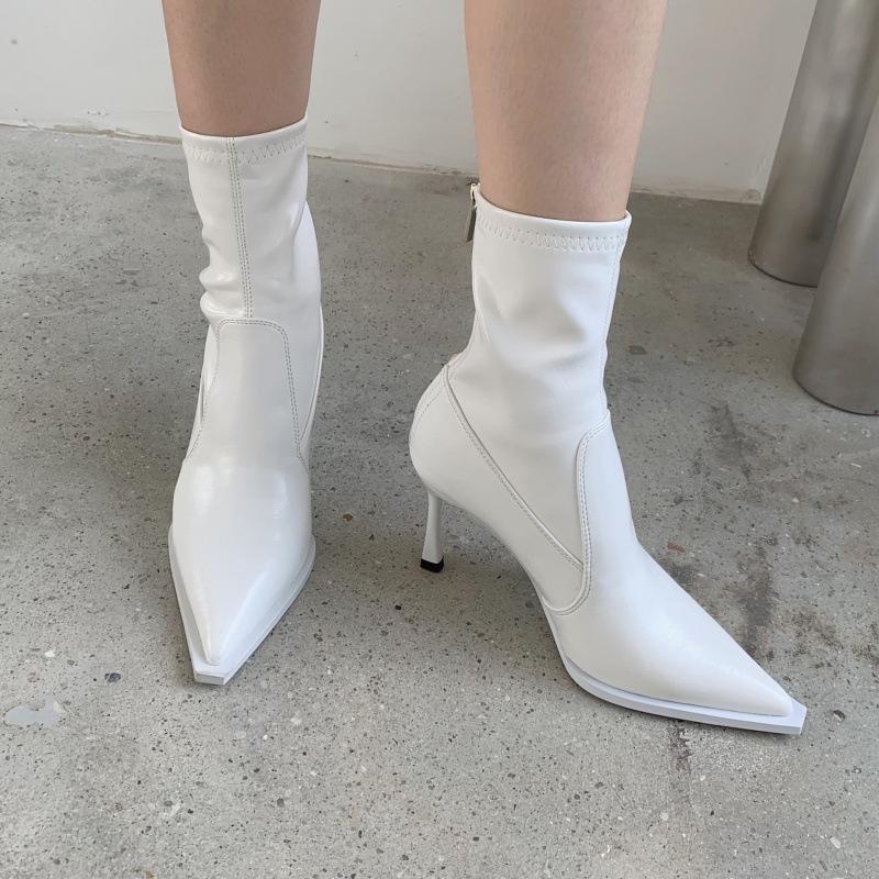 2025 Autumn and Winter New European and American Fashion Internet Celebrity Pointed Head Thin Heel Fashion Thin Temperament High Heel Short Boots