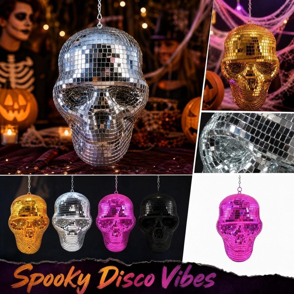 3D Halloween Ball Hanging Decoration with Chain - Retro Mirror Reflective Ornament for Decor