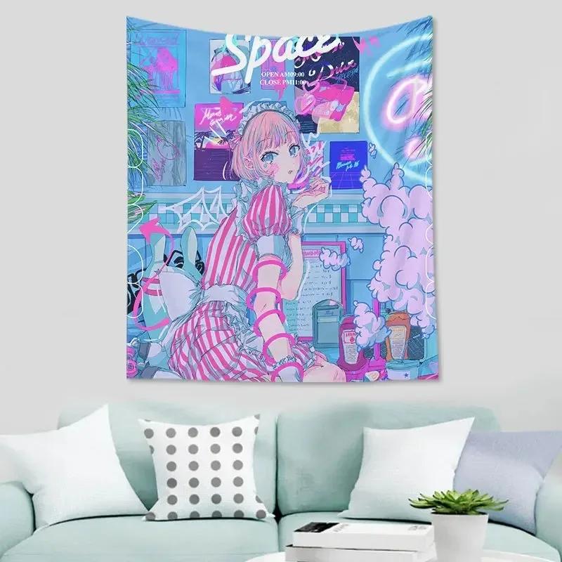 Cartoon Internet Addicted Girl Hanging Cloth Office Living Room Tapestry Home Wall Decoration Tapestry