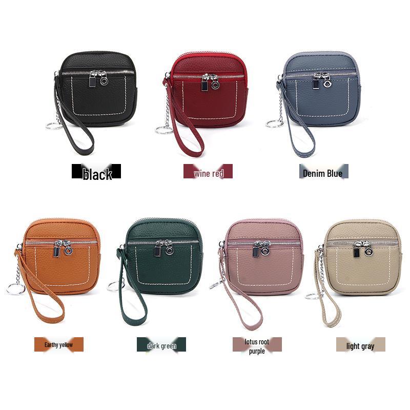 2025 Damen Kompaktes Portemonnaie aus echtem Leder mit Lippenstift- und Kopfhöreraufbewahrung, Schlüsselanhänger und Mini-Münzfach.