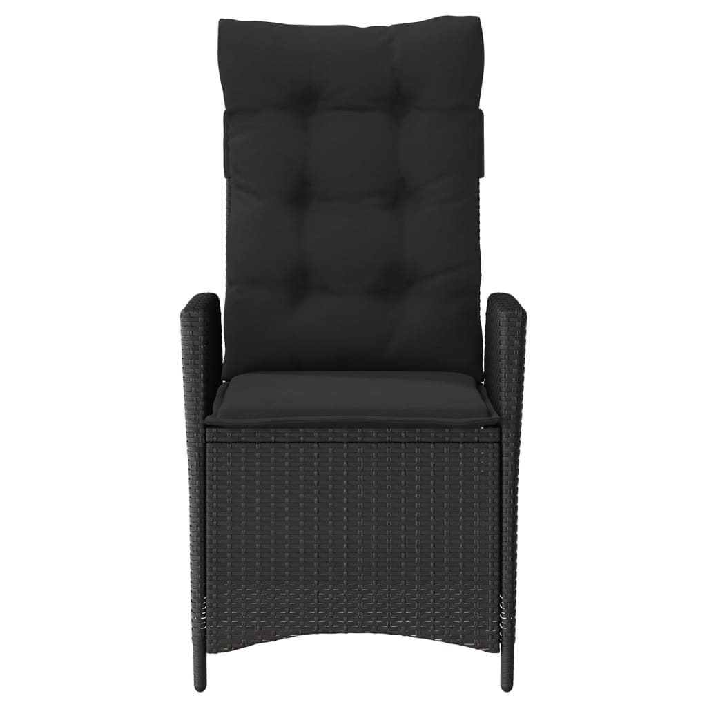 2 Piece Garden Armchair with Cushions Adjustable Black Poly Rattan