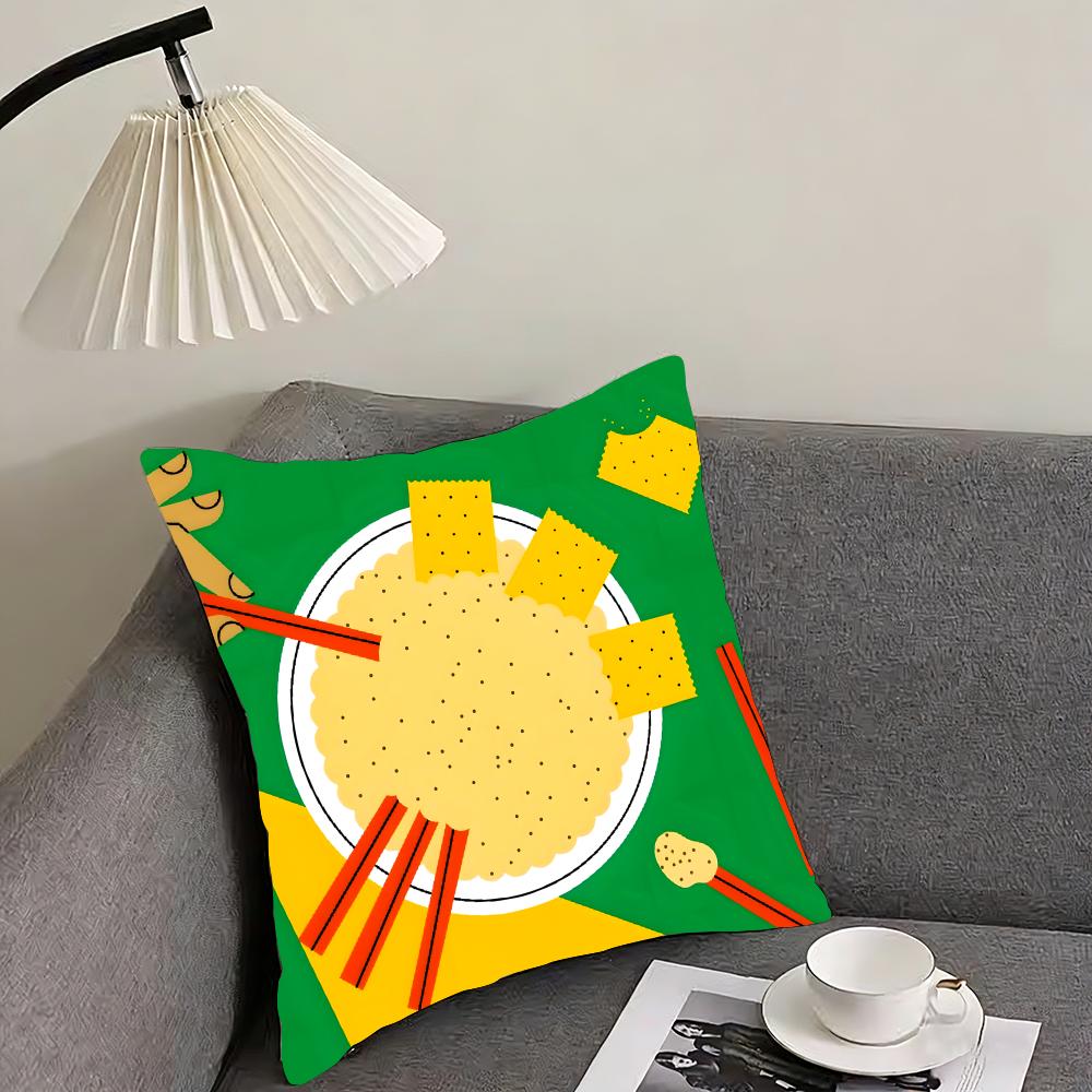 

food illustration Cushion Cover Reversible Plush Pillow Cover – For car, sofa, bedroom, perfect as a gift. 12x12Inch