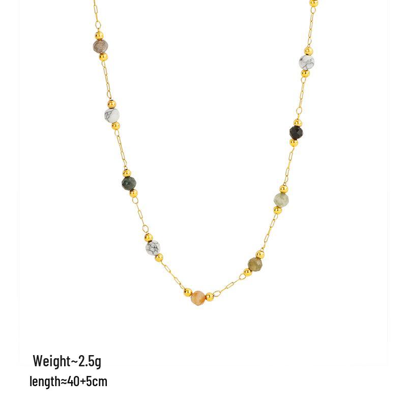 Natural Stone Dopamine Women's Titanium Steel Layered Necklace - Unique Niche Design