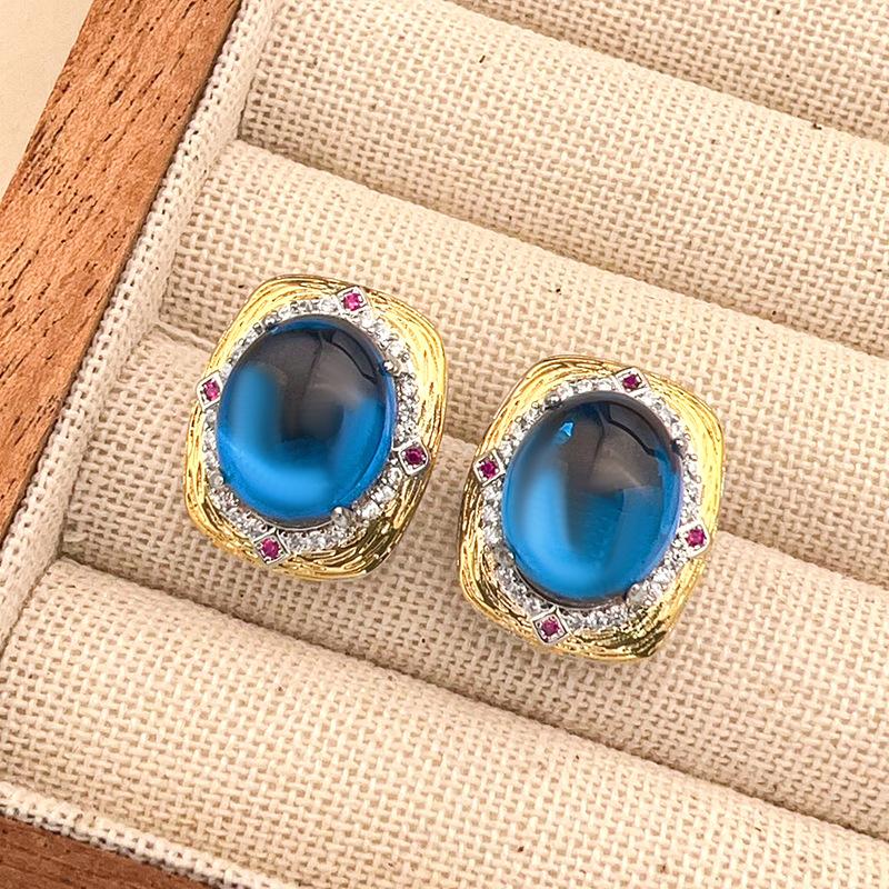Huabi Jewelry Simulation Plain Blue Spinel Retro Light Luxury Set Main 15 * 20-10 * 12